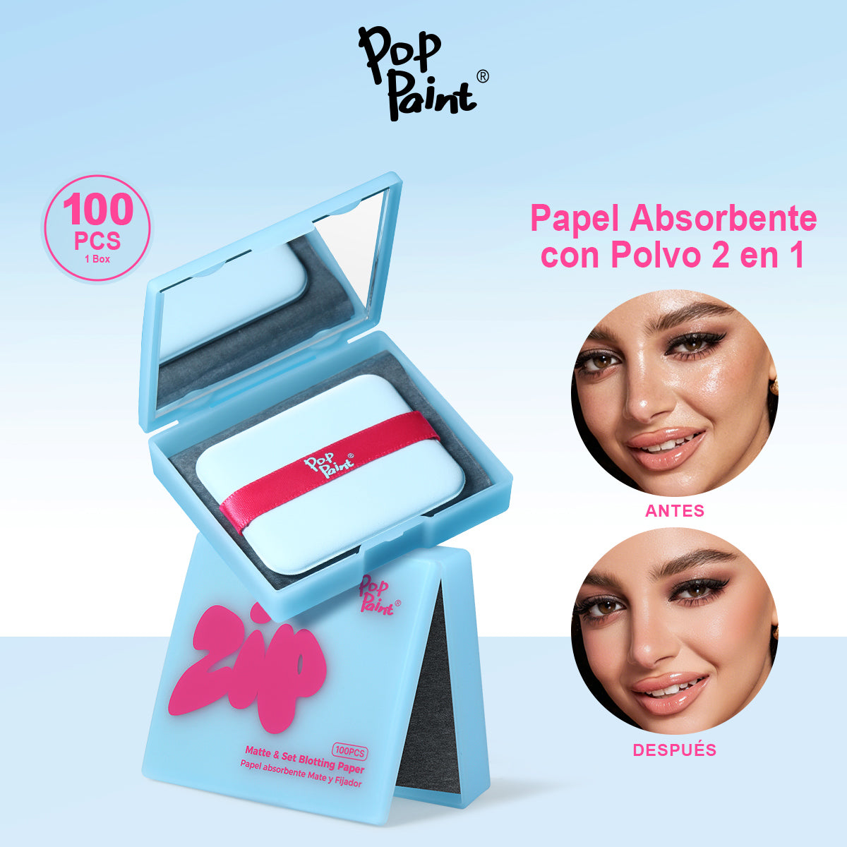 Papel absorbente para matificar y fijar, 100 unidades