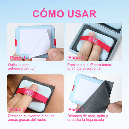Papel absorbente 2 en 1 con polvo | Kit de retoque portátil