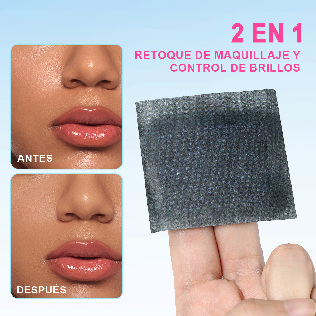 Papel absorbente 2 en 1 con polvo | Kit de retoque portátil