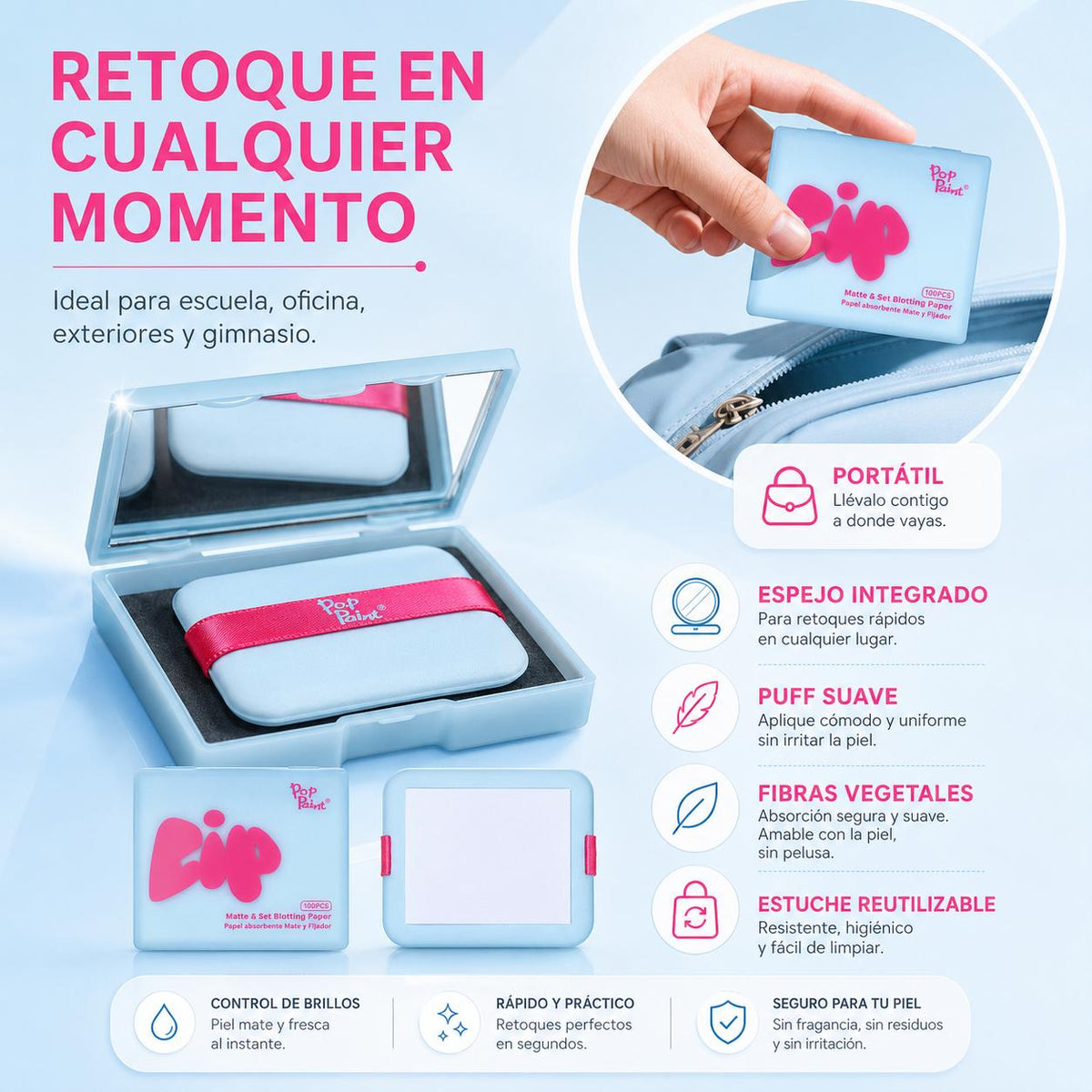 Papel absorbente para matificar y fijar, 100 unidades